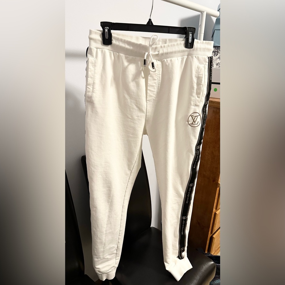 Unisex LV White Joggers with Black Trim